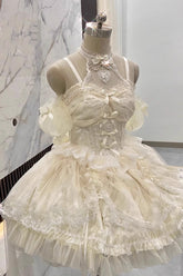 Ivory Ballet Dream Halterneck Ruffle Bowknot Lace Mesh Sweet Lolita Dress